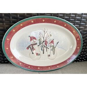 Royal Seasons Stoneware Snowmen 14" Serving Platter Christmas Holiday Vintage